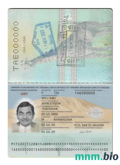 Paszport Tanzanii nowy 2019-obecnie, szablon w formacie PSD
